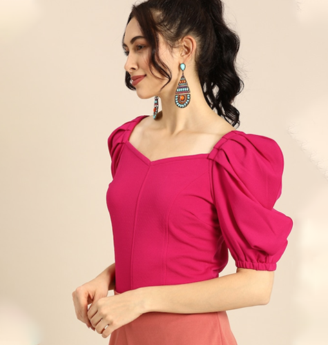 Chic Fuchsia Pink Power Shoulders Top